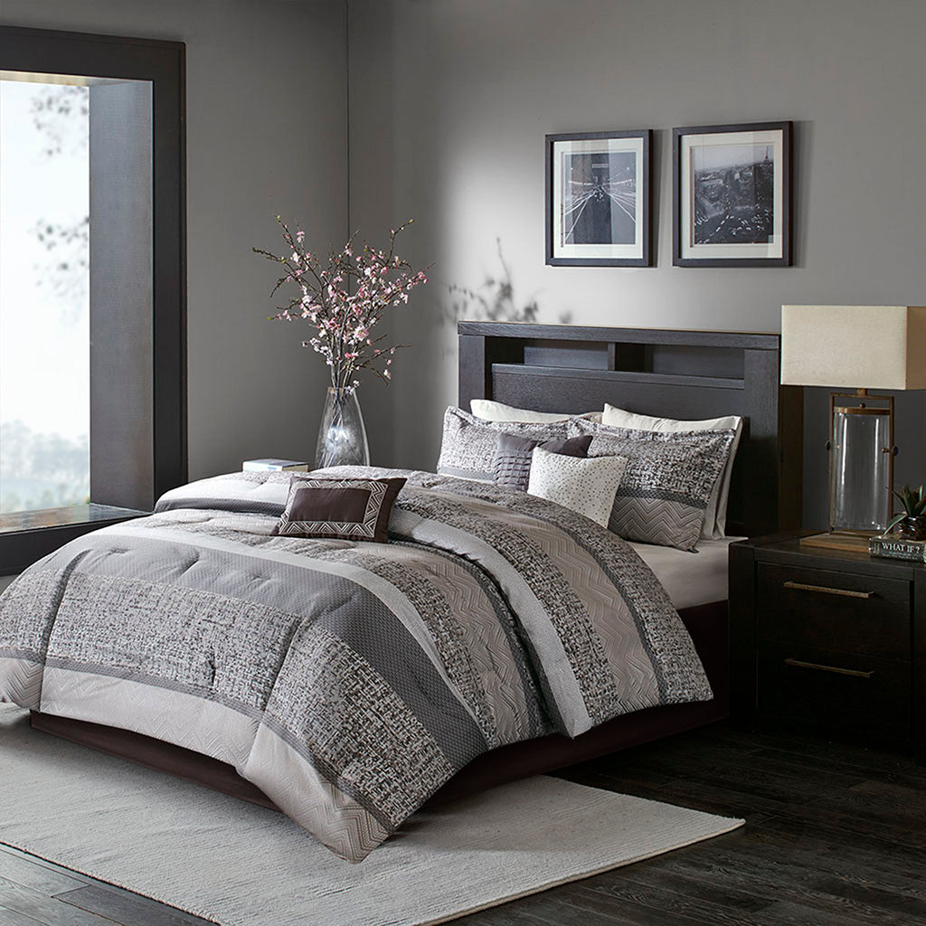 Bed Comforter, Rhapsody 7 Piece Jacquard Set, Machine-Washable Care for Year-Round Bedroom Comfort and Restful Sleep, 3 Sizes and 3 Colors image 2