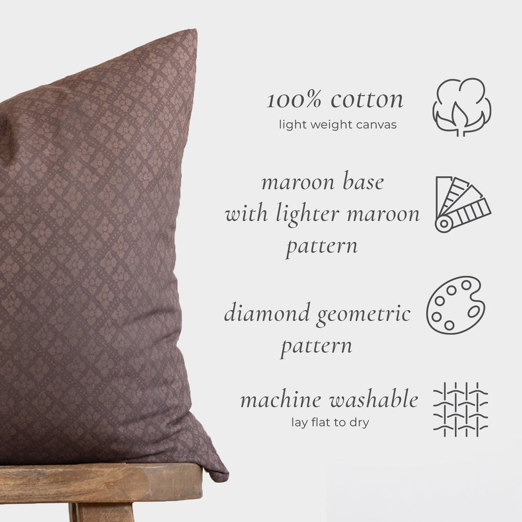 Decorative Pillow Cover Set, Clove in Maroon 18" 22", Machine-Washable Care for Bedroom Styling and Living Room Decor, 2 Size Options image 2