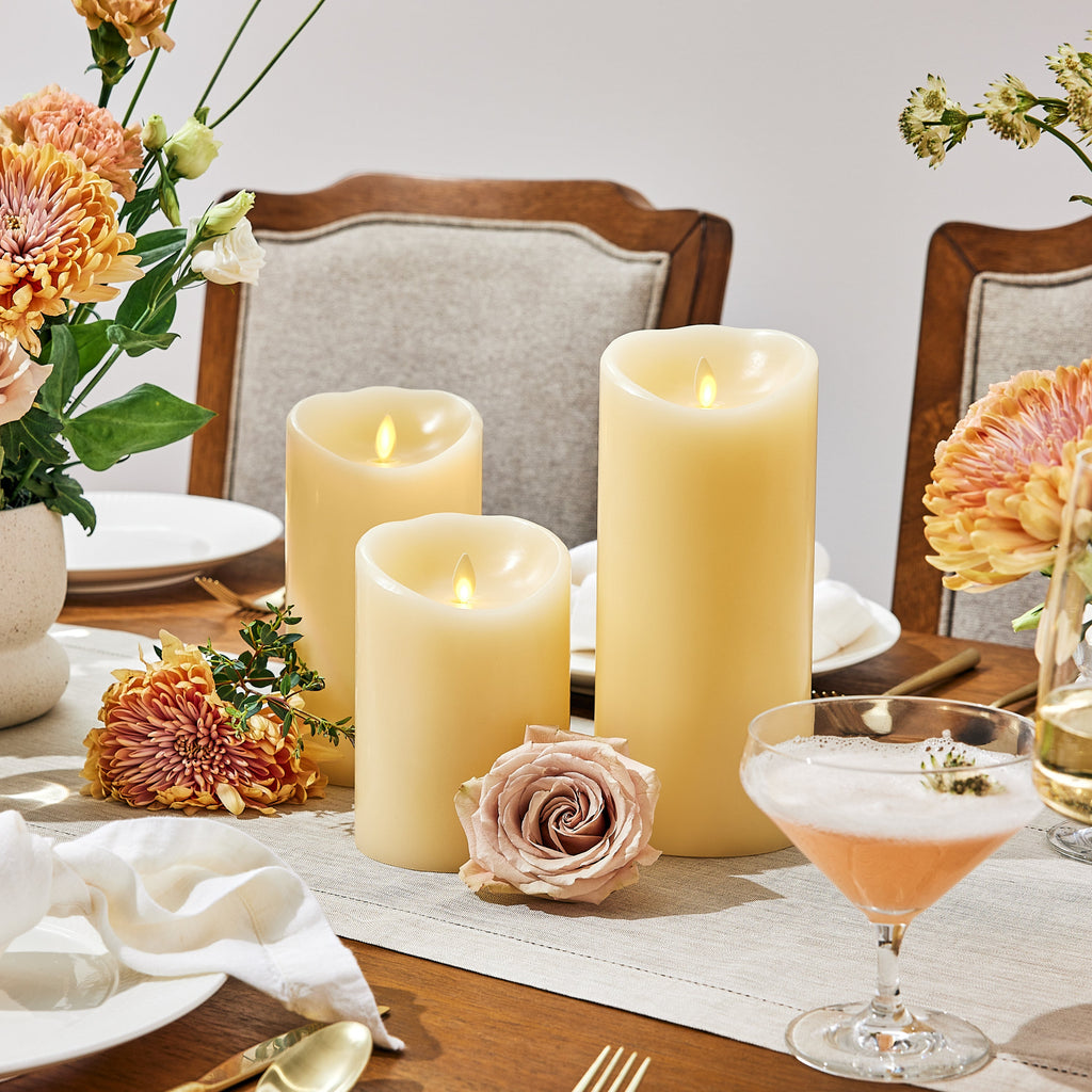 Flameless Candle, Ivory Pillar Scallop Top 4" Width for Bedrooms, Living Rooms and Everyday Candlelight Ambience, 3 Size Options image 2