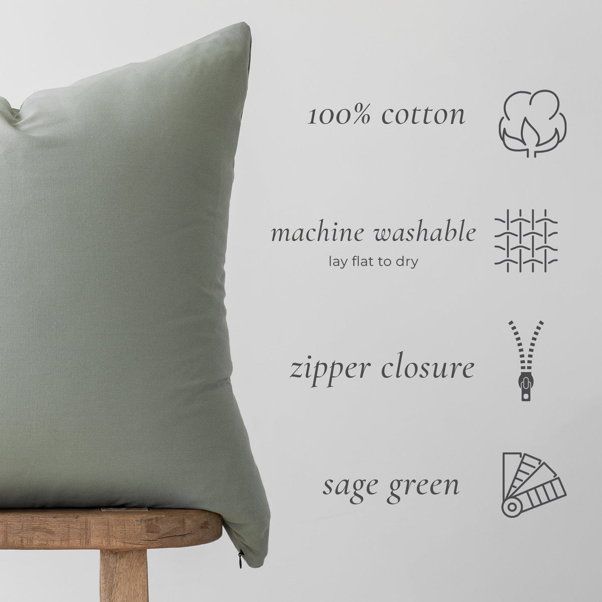 Decorative Pillow Cover, Sage Basics 18" 22" 26" 12x20", Machine-Washable Care for Sofas, Beds and Living Room Accents, 2 Size Options image 2