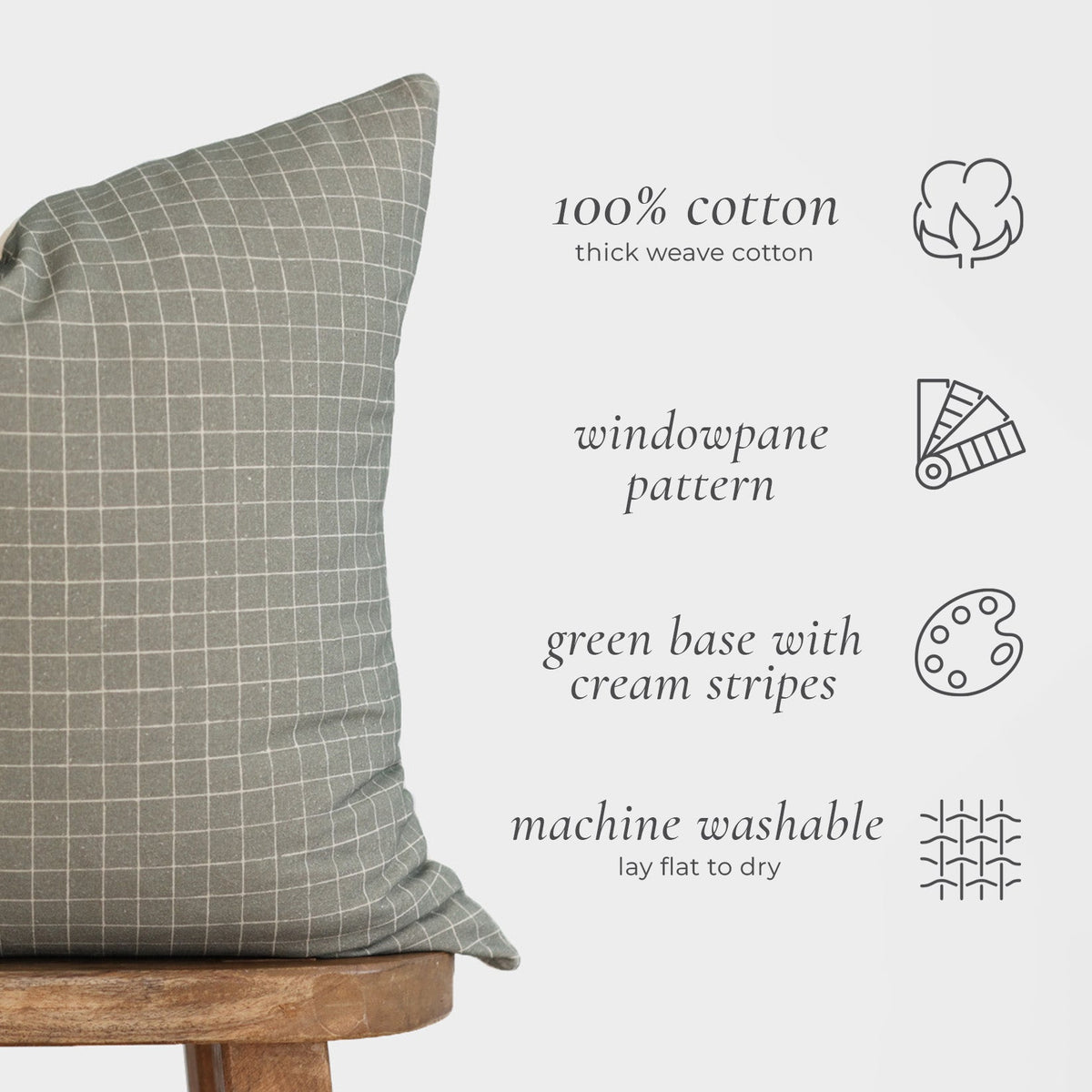 Decorative Pillow Cover Set, Wells Grid in Moss 18" 20" 22" 24" 26", Machine-Washable Care for Sofas, Beds and Living Room Accents image 2