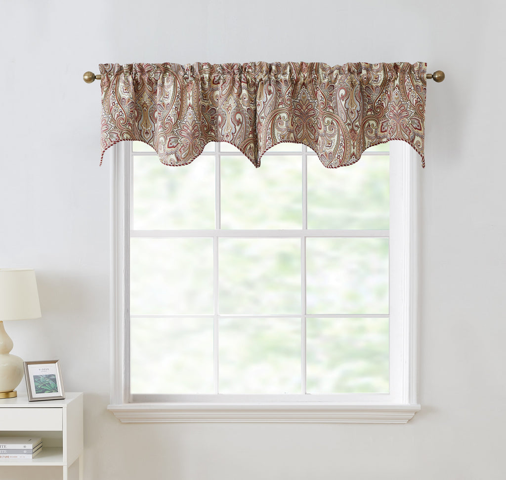 Window Curtain, Paris Paisley Floral Scalloped Valance 50 W x for Bedrooms, Living Rooms and Home Privacy, 7 Color Options image 2