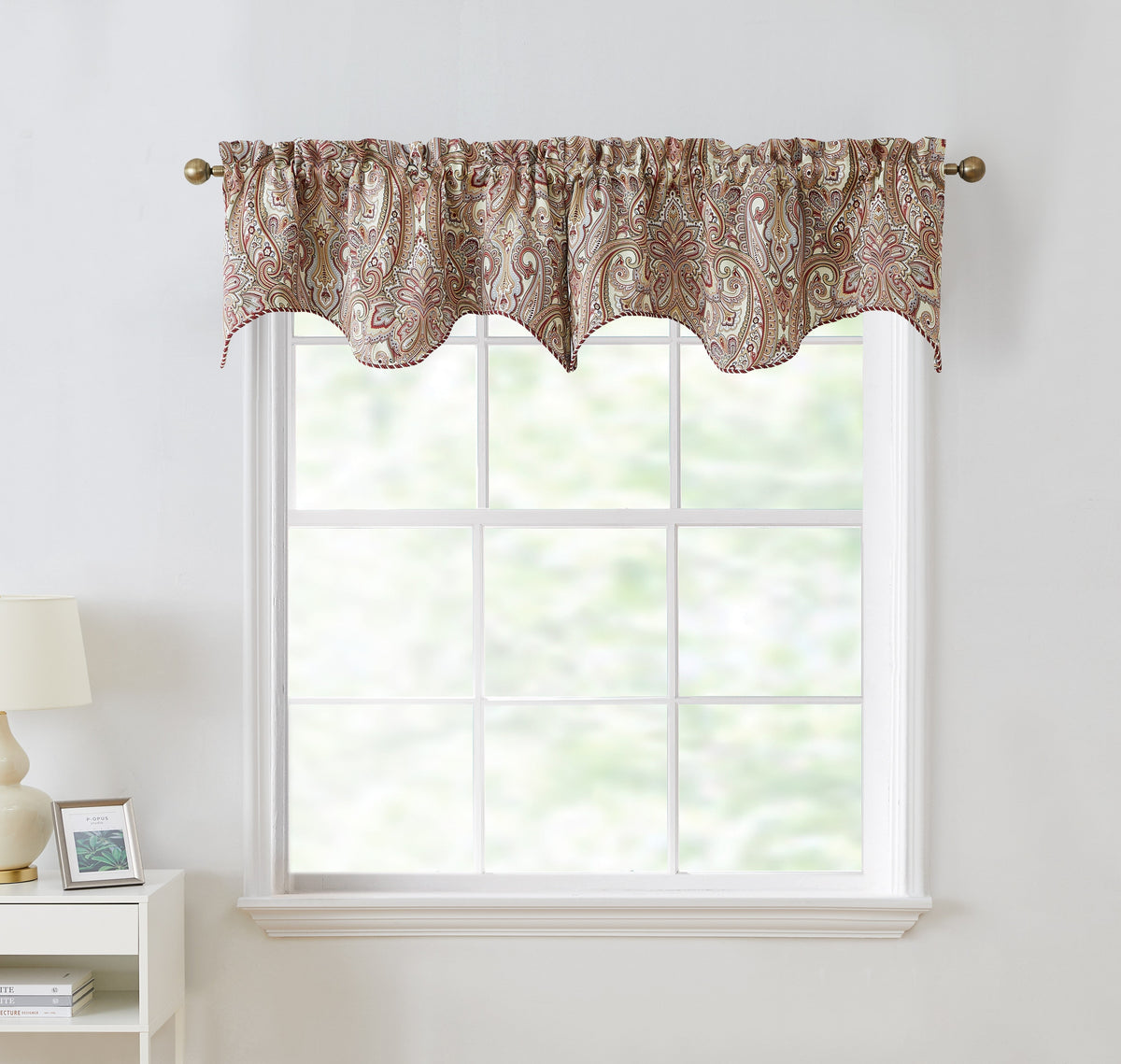 Window Curtain, Paris Paisley Floral Scalloped Valance 50 W x for Bedrooms, Living Rooms and Home Privacy, 7 Color Options image 2