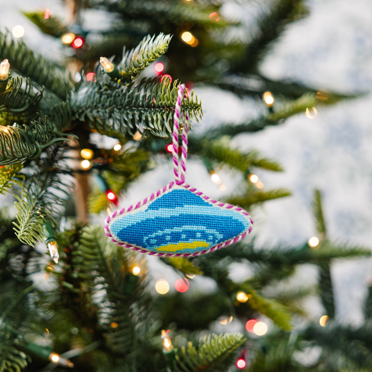 Seasonal Home Decor, Needlepoint Icon Ornament UFO for Holiday Displays, Shelves and Festive Rooms image 2