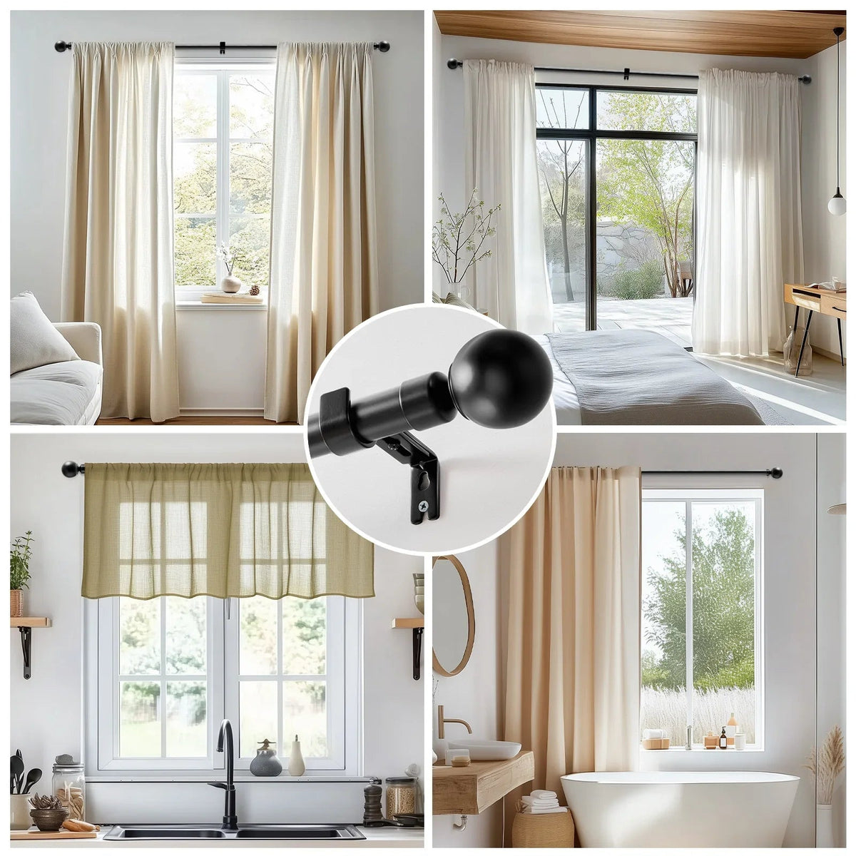 Window Curtain, Classic Ball Finial Rod, Stainless Steel Construction, Adjustable Design for Windows, Room Styling and Everyday Privacy image 2