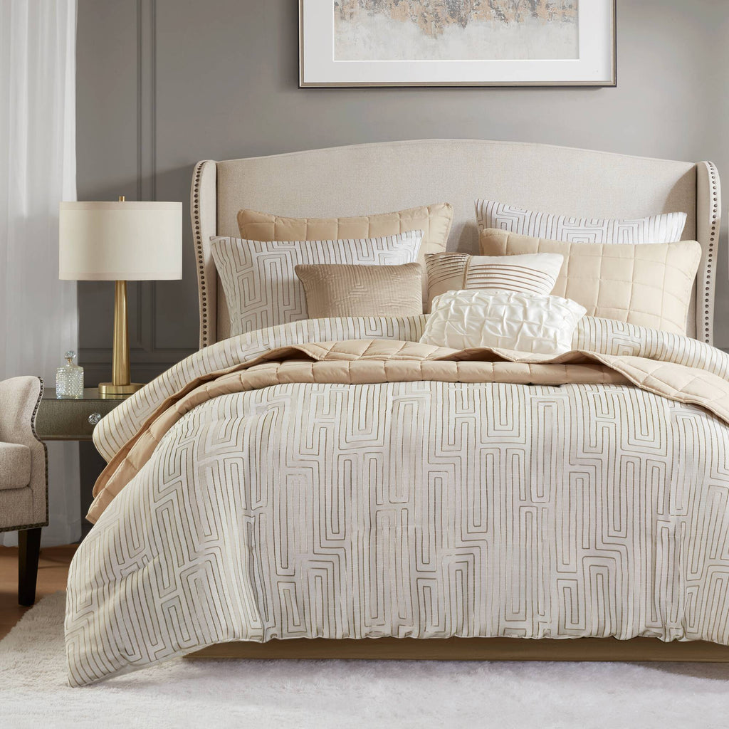 Bed Comforter, Royce 10 Piece Luxury Jacquard Set, Lightweight Design, Machine-Washable Care for Everyday Bedding and Comfortable Sleep image 2
