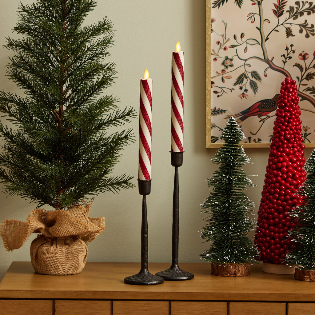 Flameless Candle, Red Candy Cane Glitter Stripe White Tapers Set for Mantels, Entryways and Holiday Displays image 2