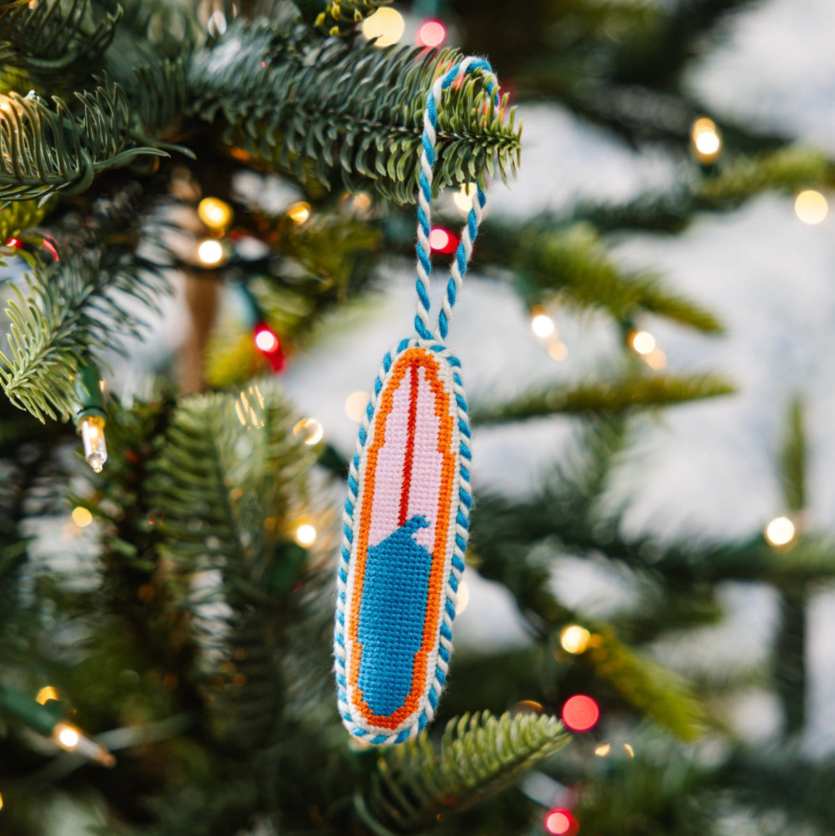 Seasonal Home Decor, Needlepoint Icon Ornament Surfboard for Holiday Displays, Shelves and Festive Rooms image 2