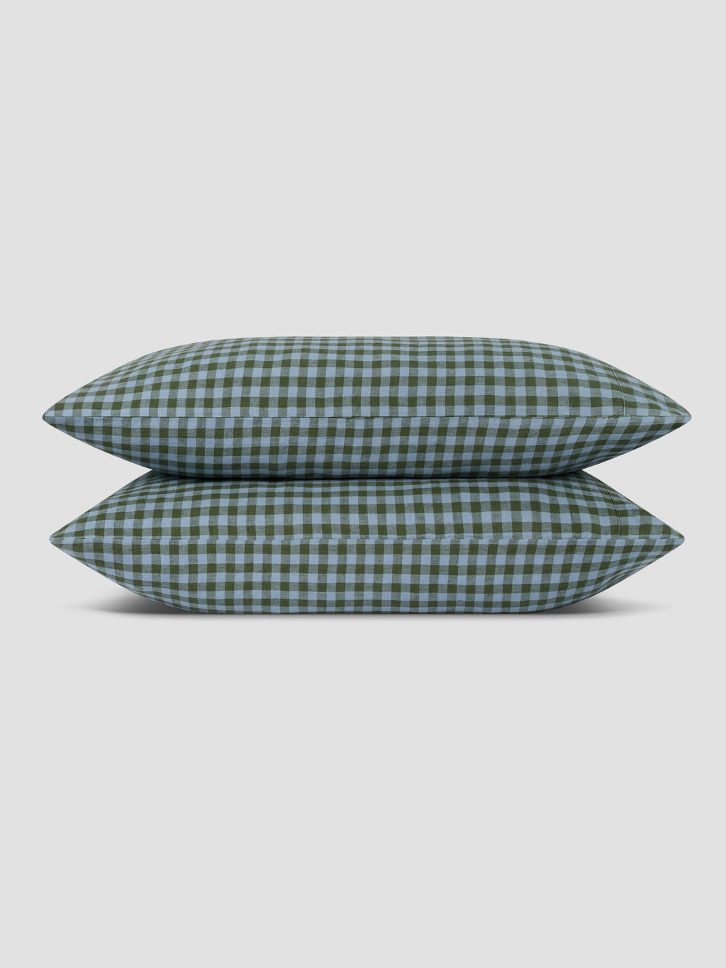 Pillowcase Set, Fern Green & Dusk Blue Colour Drenched Gingham, Breathable Construction for Guest Rooms and Daily Bedroom Comfort image 2
