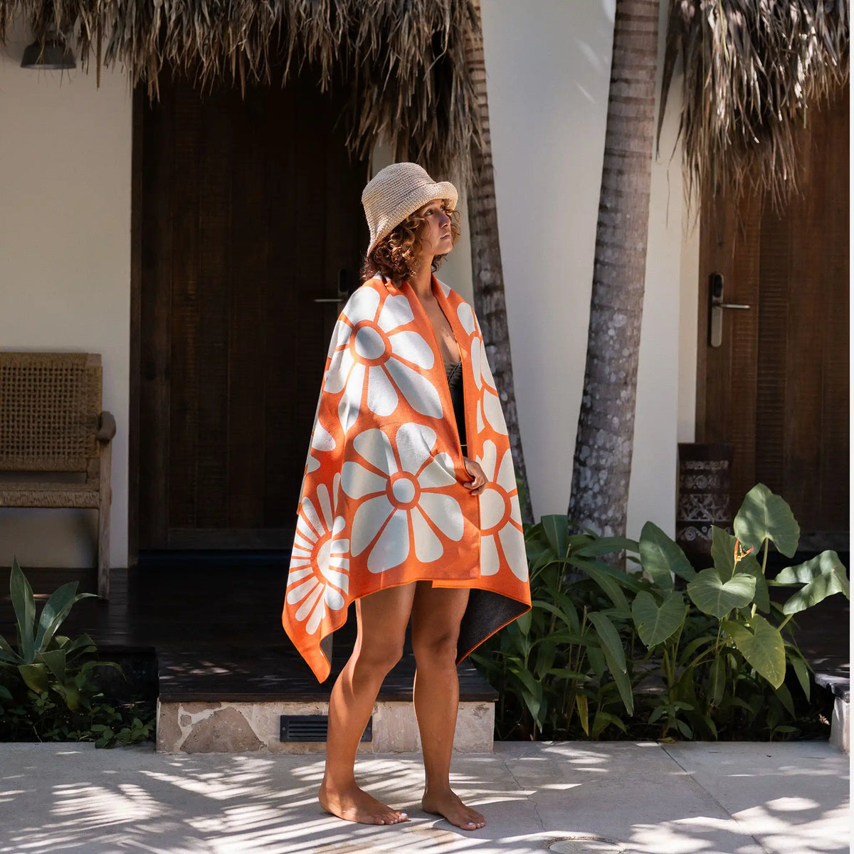 Bath Linen, Original Towel: Big Flowers Expedition Orange for Daily Bathroom Routines and Guest Baths image 2