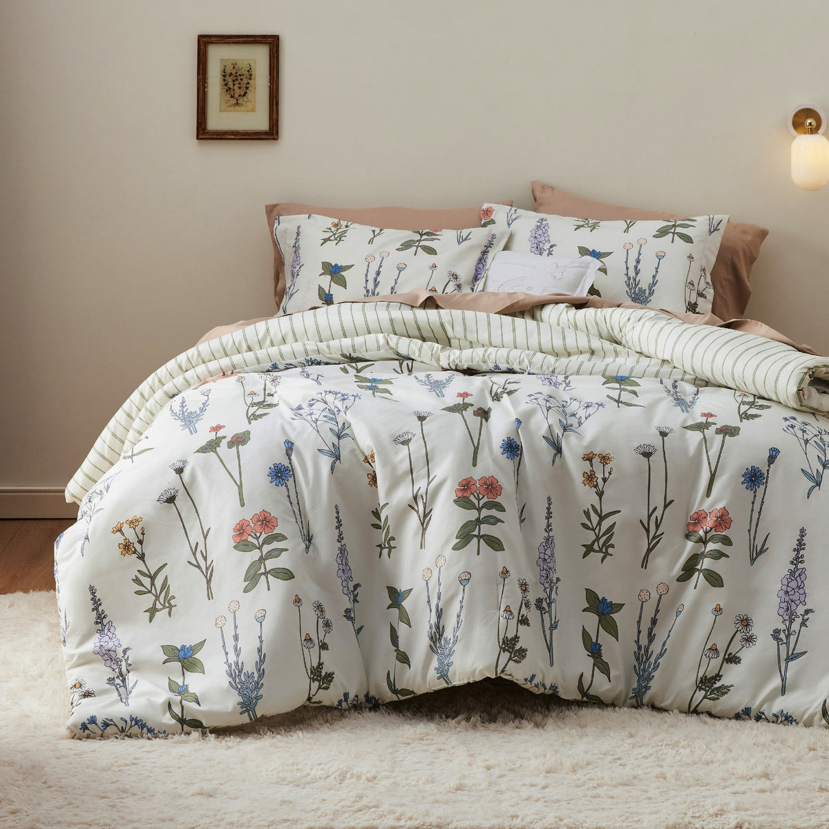 Bed Comforter, Retro Botanical Set for Everyday Bedding and Comfortable Sleep, 4 Sizes and 9 Colors image 2