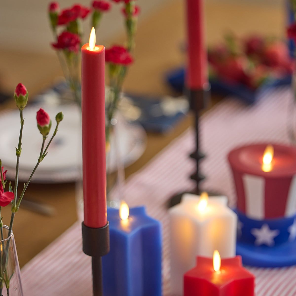 Flameless Candle, Set of 3 Red, White & Blue Star shaped Pillars for Mantels, Entryways and Holiday Displays image 2