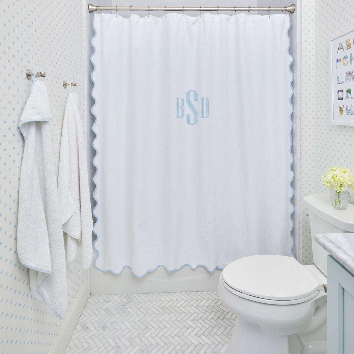 Shower Curtain, Scallop for Shower Areas, Bathroom Privacy and Everyday Bath Decor, 2 Sizes and 2 Colors image 2