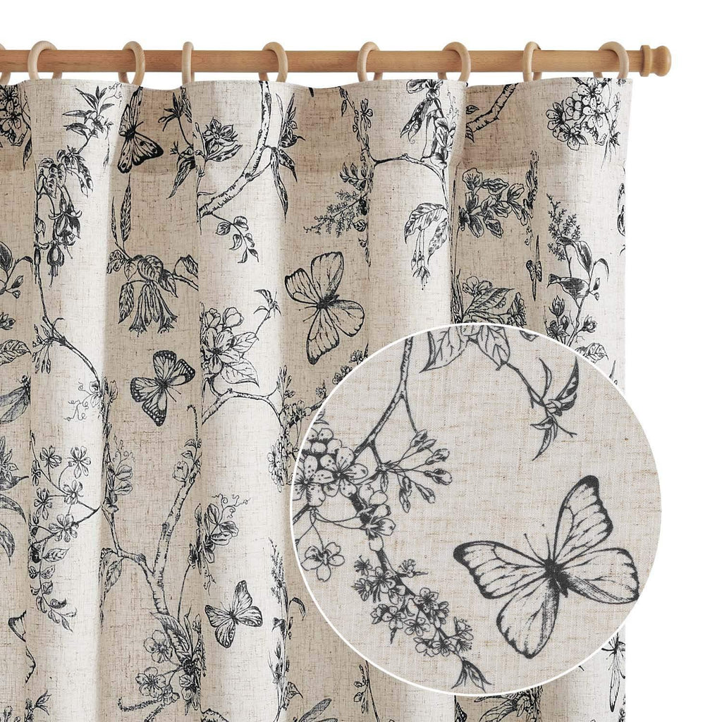 Window Curtain, Floral Butterfly Linen Blend Lined Curtains (2 for Windows, Room Styling and Everyday Privacy, 3 Sizes and 5 Colors image 2