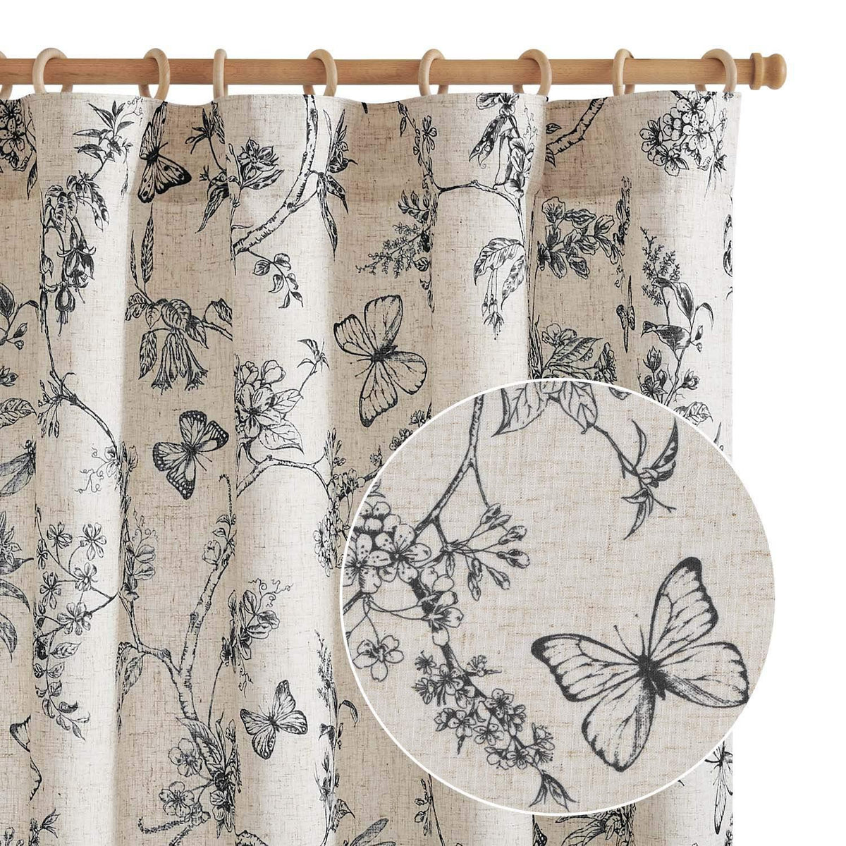 Window Curtain, Floral Butterfly Linen Blend Lined Curtains (2 for Windows, Room Styling and Everyday Privacy, 3 Sizes and 5 Colors image 2