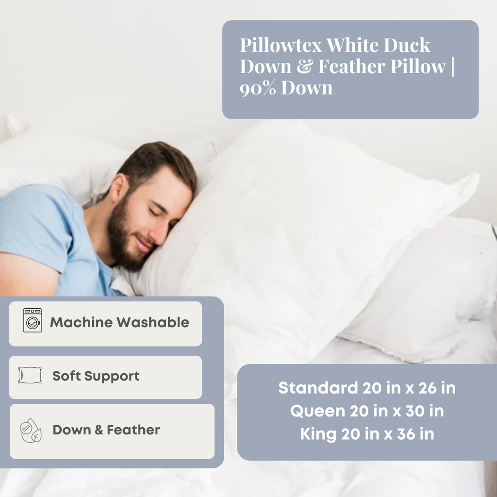 Bed Pillow, White Duck Down & Feather 90% Down for Sleeping, Reading and Bedroom Comfort, 3 Size Options image 2