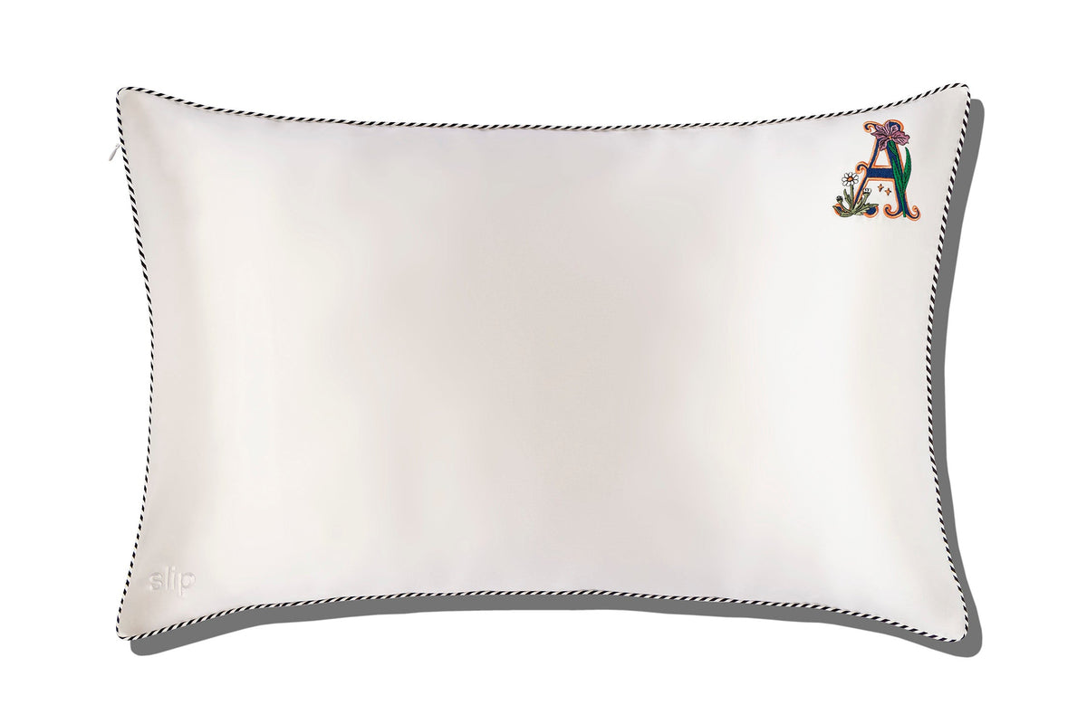 Pillowcase, Embroidered Initial, White 20 x 30 Inch, Invisible Zipper for Compatible Queen Pillows, Guest Beds and Bedroom Styling image 2