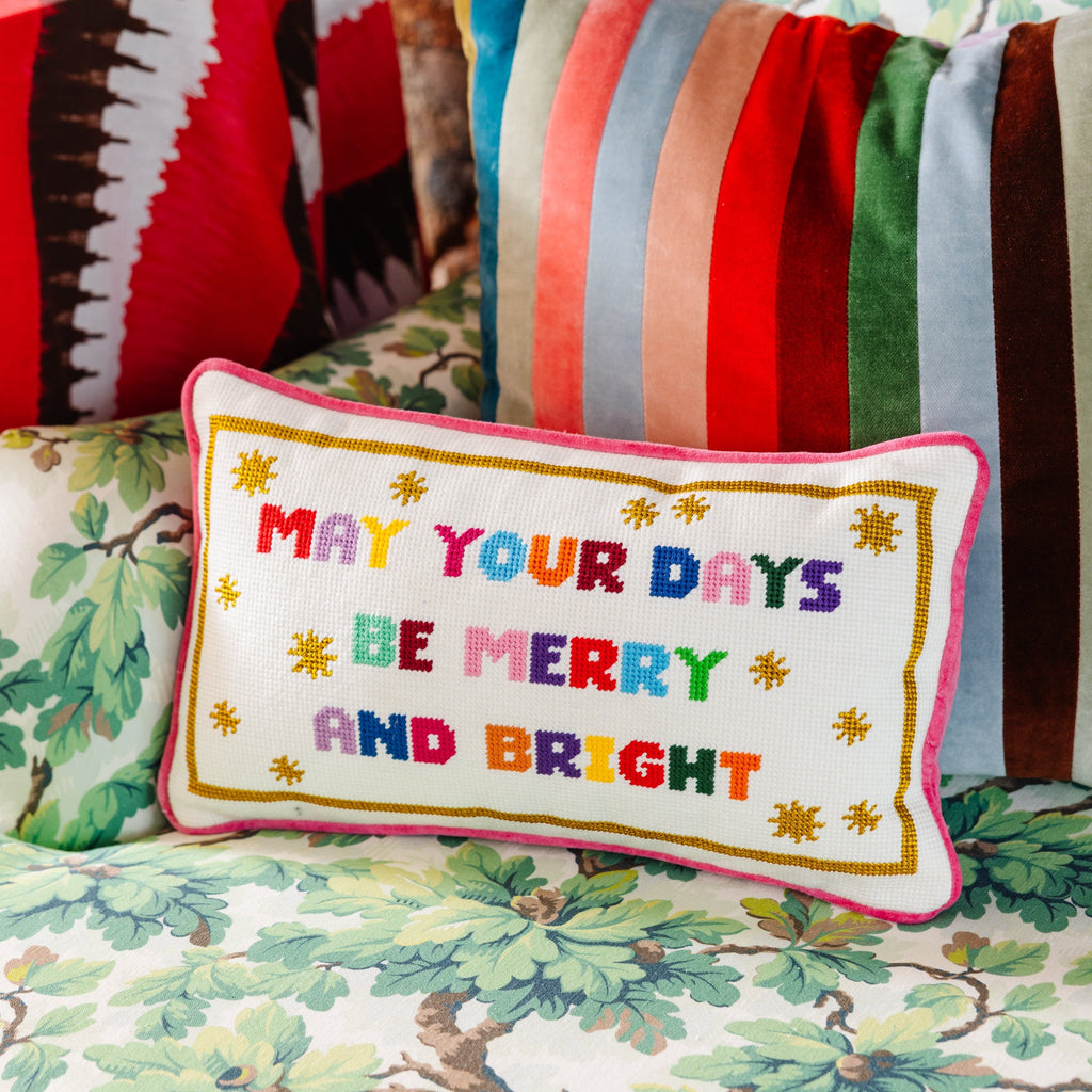Decorative Throw Pillow, Merry & Bright Needlepoint for Bedroom Styling and Living Room Decor image 2