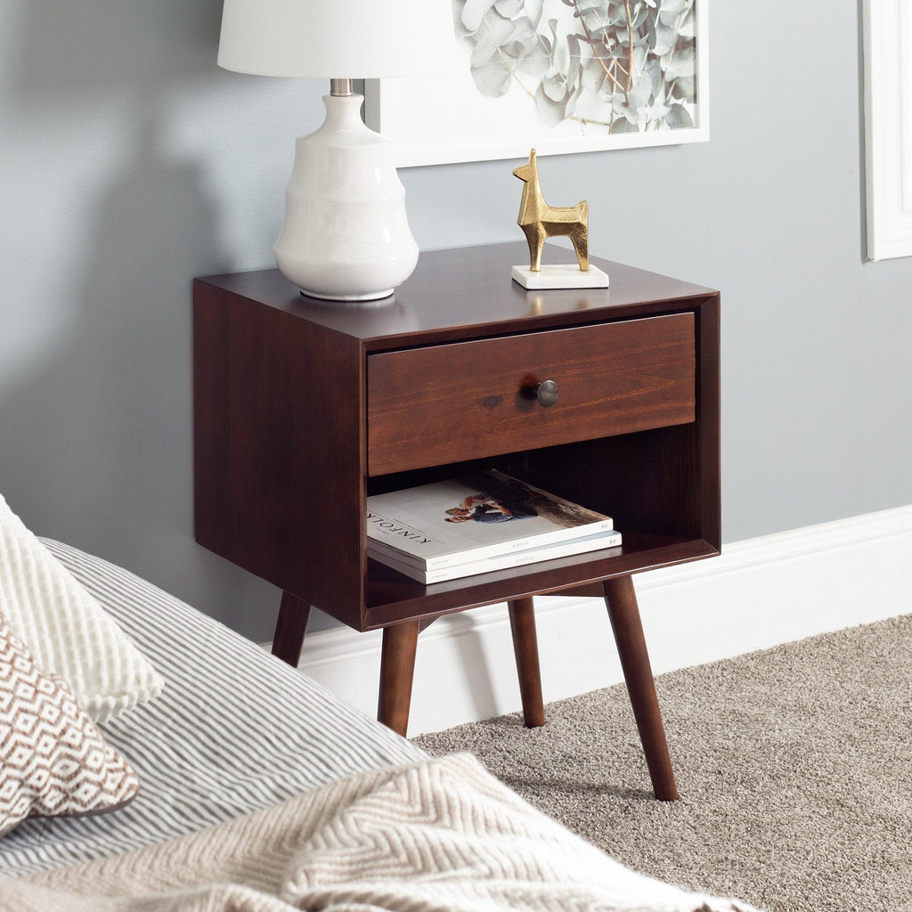Nightstand, Mid Century Solid Wood Collection 1 or 2 for Bedrooms, Bedside Essentials and Everyday Storage, 2 Color Options image 2
