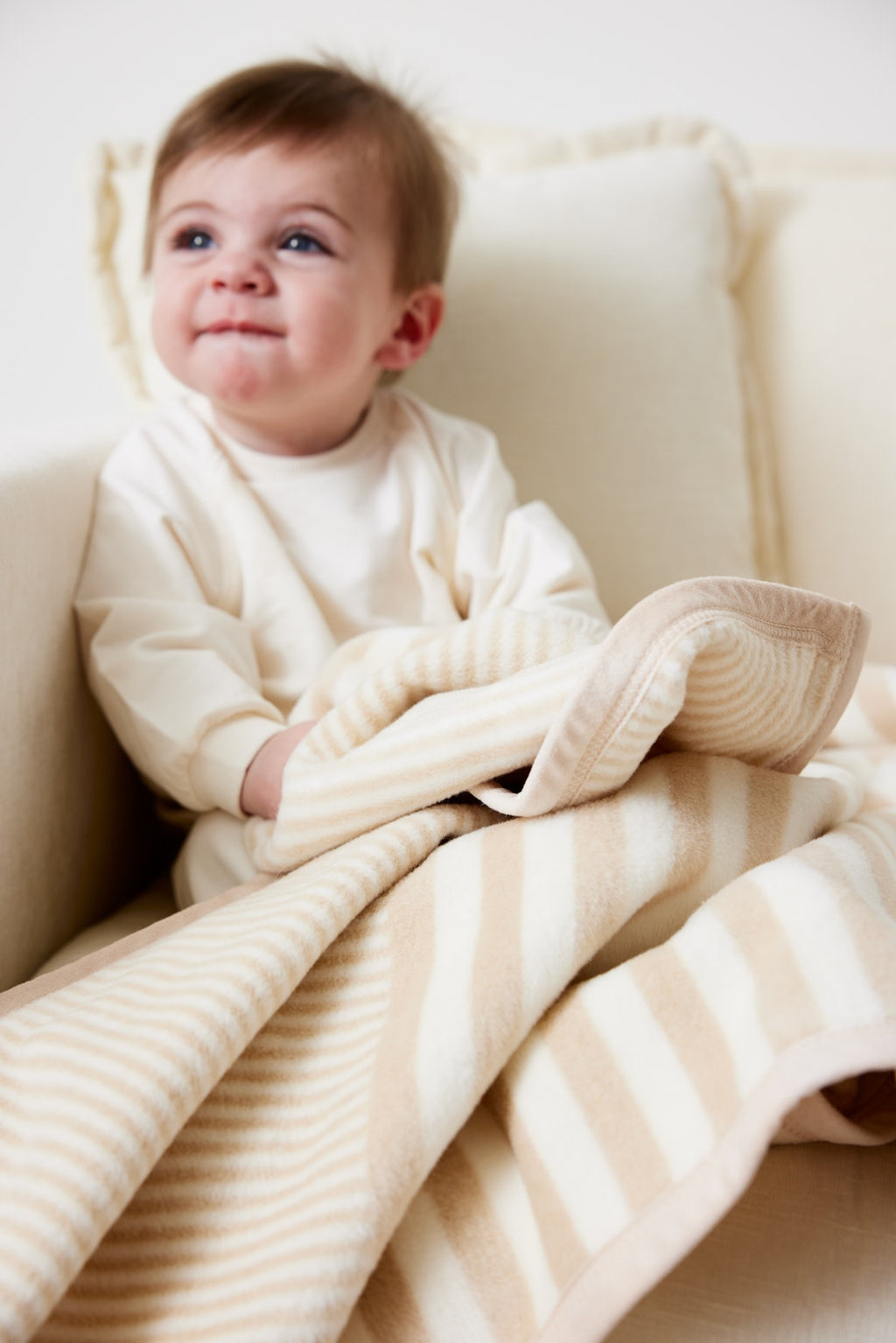 Mini Blanket, Sweet Pea Stripe Oak, Cotton Blend, Velvet Binding for Stroller Outings, Small-Space Layering and Home Comfort image 2