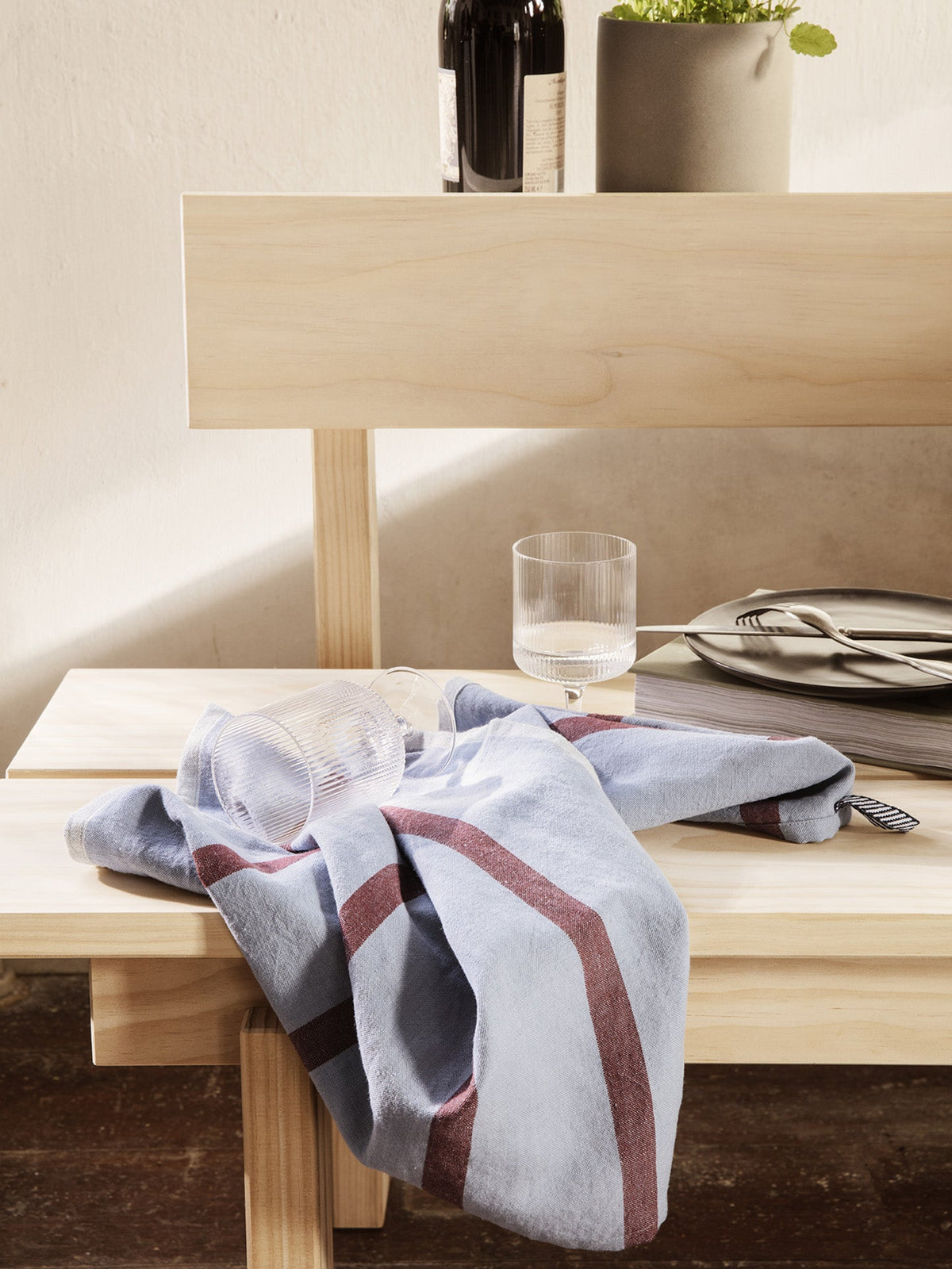 Linen Tea Towel Set, Hale Faded Blue Burgundy for Cooking Areas, Hand Drying and Kitchen Decor image 2
