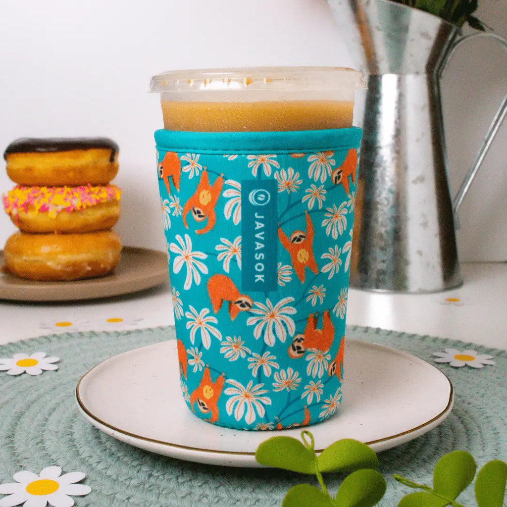 Reusable Cup Sleeve, Slothing Around, Neoprene Construction for Iced Coffee, Cold Drinks and Condensation Control image 2
