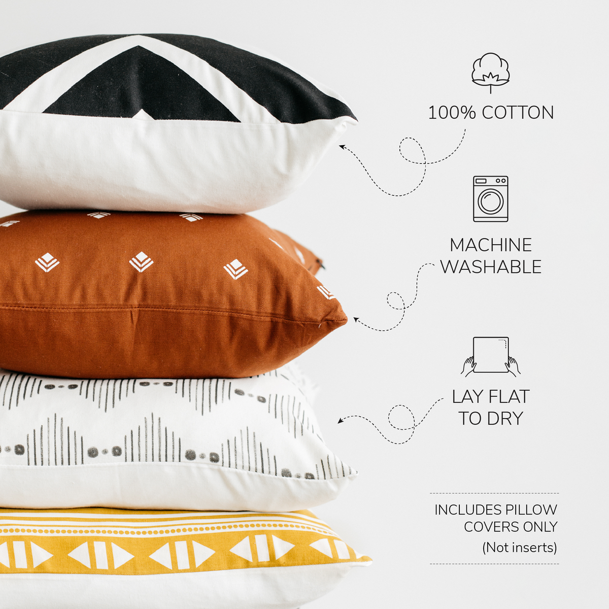 Decorative Pillow Cover Set, Indy 4 Pack 18", Machine-Washable Care for Bedroom Styling and Living Room Decor image 2