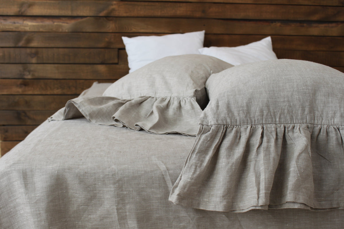 Linen Pillow Sham, Pure With Mermaid Long Ruffles Standard for Guest Rooms, Headboards and Everyday Bedroom Decor, 6 Size Options image 2