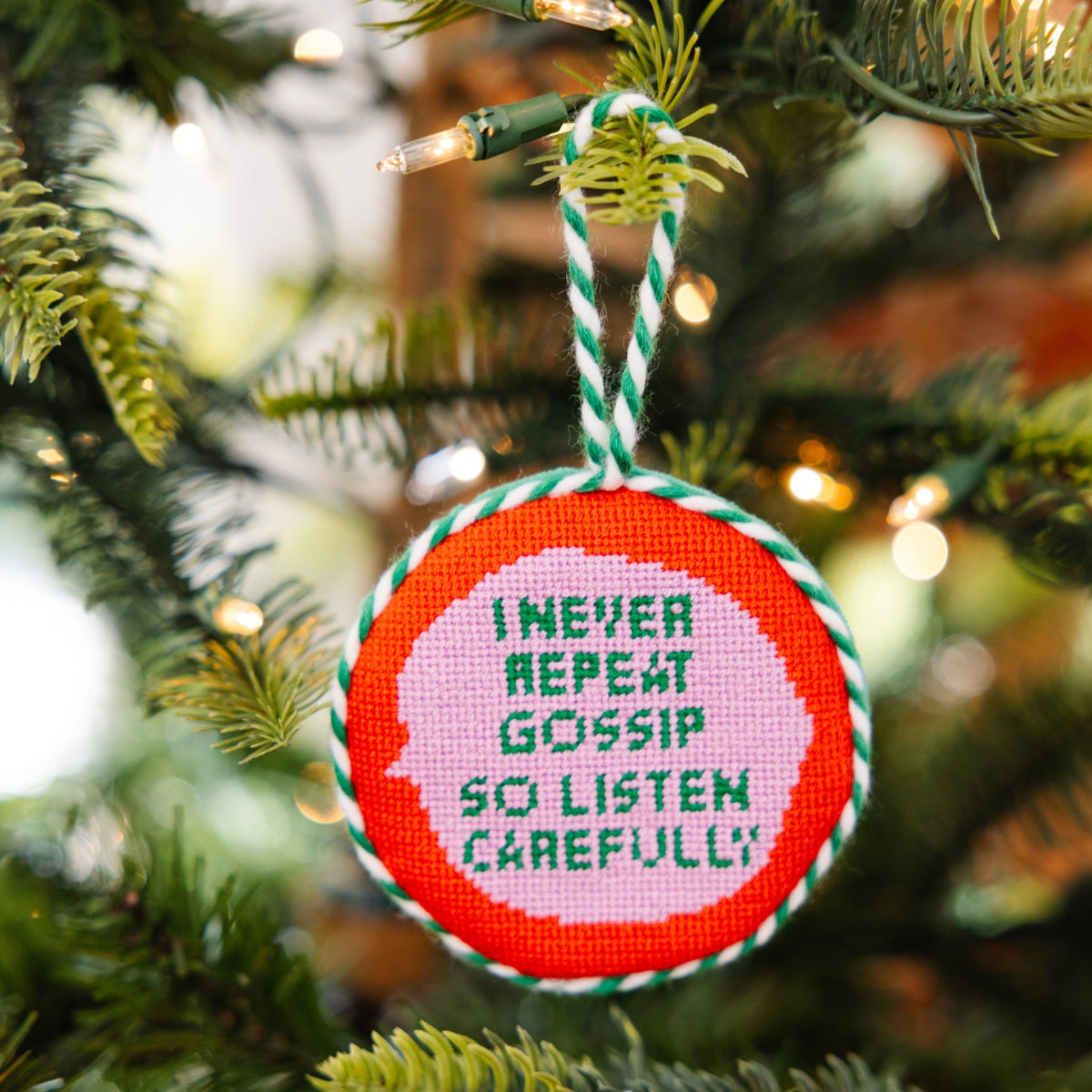 Seasonal Home Decor, Needlepoint Ornament Gossip for Holiday Displays, Shelves and Festive Rooms image 2