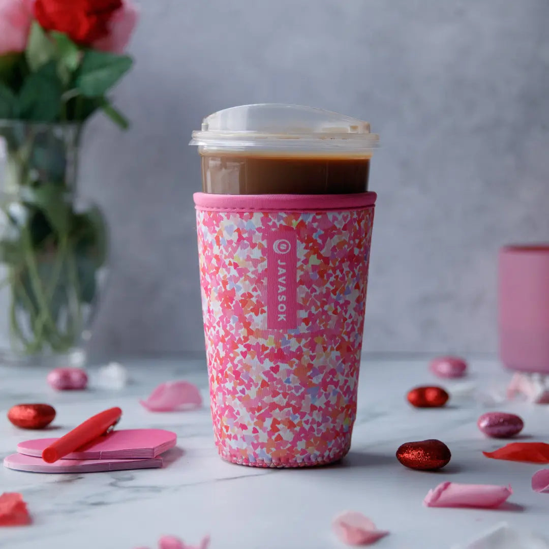 Reusable Cup Sleeve, Floral Hearts, Neoprene Construction for Iced Coffee, Cold Drinks and Condensation Control image 2