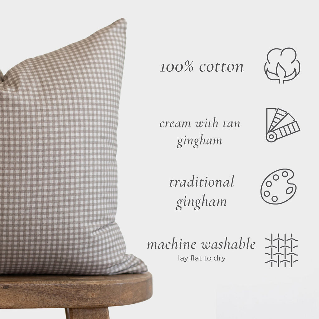 Decorative Pillow Cover, Mini Tan Gingham 18" 22" 26", Lightweight Design, Machine-Washable Care for Bedroom Styling and Living Room Decor image 2