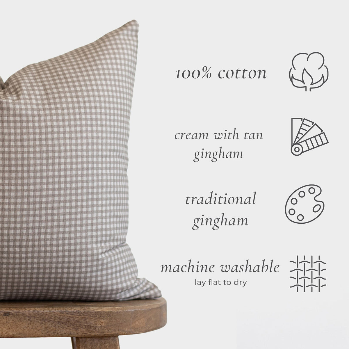 Decorative Pillow Cover, Mini Tan Gingham 18" 22" 26", Lightweight Design, Machine-Washable Care for Bedroom Styling and Living Room Decor image 2