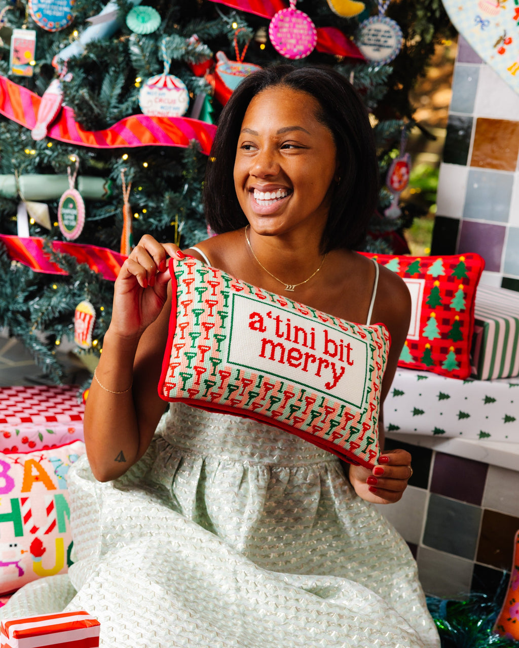 Bed Pillow, A Tini Bit Merry Needlepoint for Sleeping, Reading and Bedroom Comfort, Designed for Everyday Sleep and Guest Room Bedding image 2