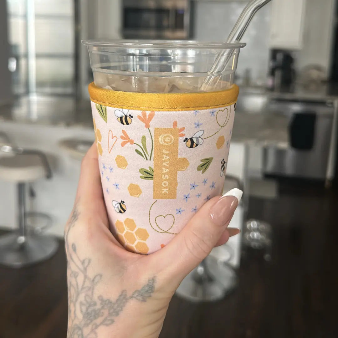 Reusable Cup Sleeve, Honeycomb Buzz, Lightweight Design, Neoprene Construction for Iced Coffee, Cold Drinks and Condensation Control image 2