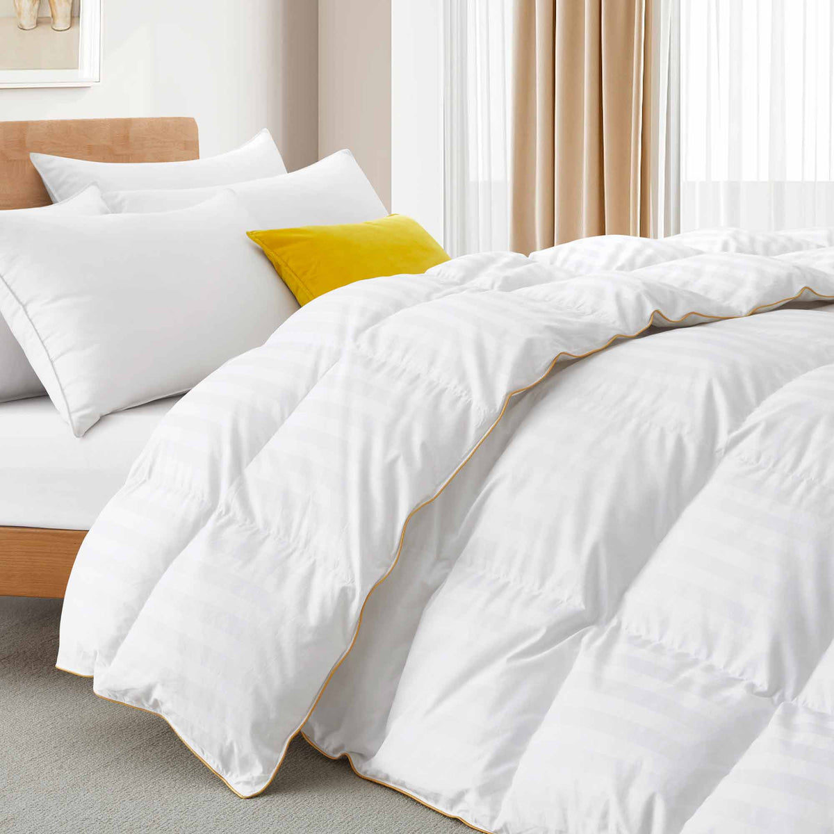 Down & Feather Comforter, All Seasons White Goose, Lightweight Design for Year-Round Bedroom Comfort and Restful Sleep, 5 Size Options image 2