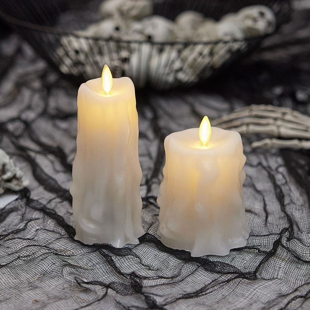 Flameless Candle, White Heavy Wax Drip Slim Pillar for Mantels, Entryways and Holiday Displays, 2 Size Options image 2