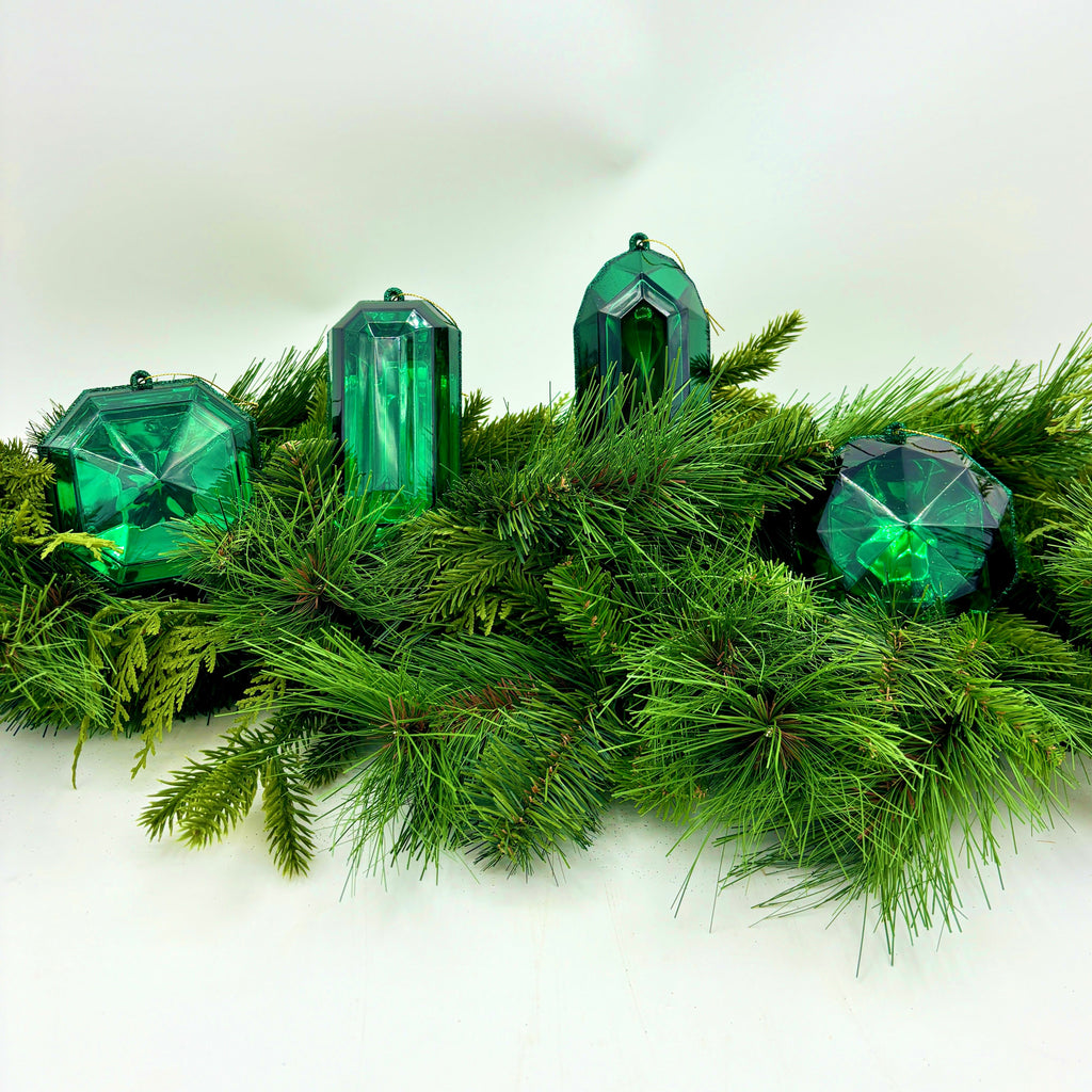 Seasonal Home Decor, 4" 5" Dark Green Jewel Glitter Ornaments Set for Mantels, Tables and Seasonal Decorating image 2