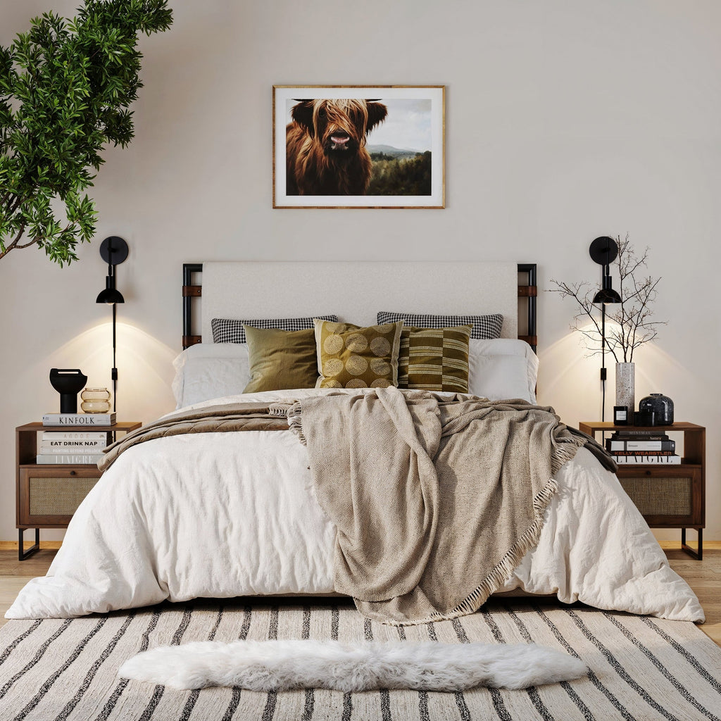 Nightstand, Rattan & Wood Storage Nightstands Walnut Set for Bedside Storage, Bedroom Organization and Guest Rooms image 2