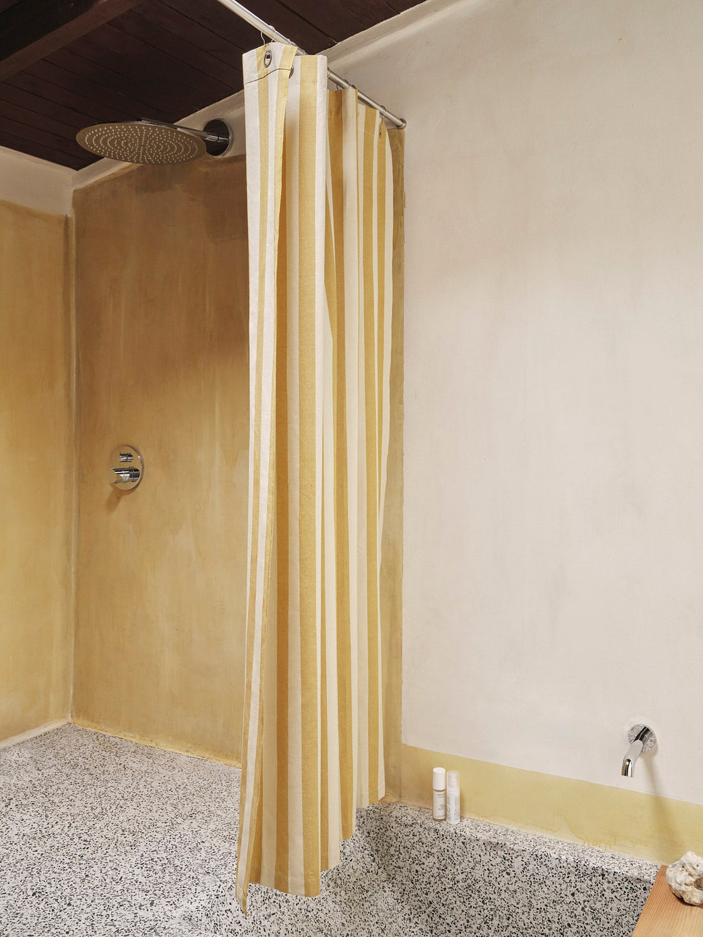 Bathroom Accessory, Chambray Shower Curtain Warm Yellow Parchment, Organic Cotton Shell for Vanity Organization and Everyday Bathroom Use image 2