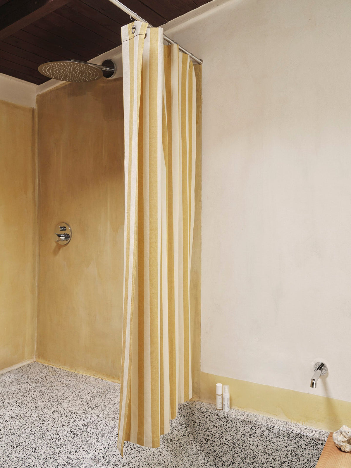 Bathroom Accessory, Chambray Shower Curtain Warm Yellow Parchment, Organic Cotton Shell for Vanity Organization and Everyday Bathroom Use image 2