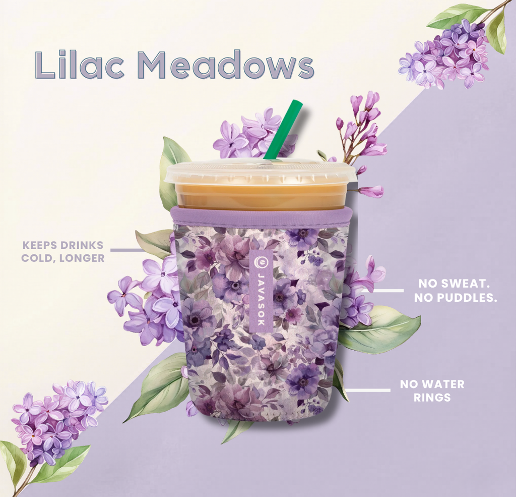 Reusable Cup Sleeve, Lilac Meadows, Lightweight Design, Neoprene Construction for Iced Coffee, Cold Drinks and Condensation Control image 2