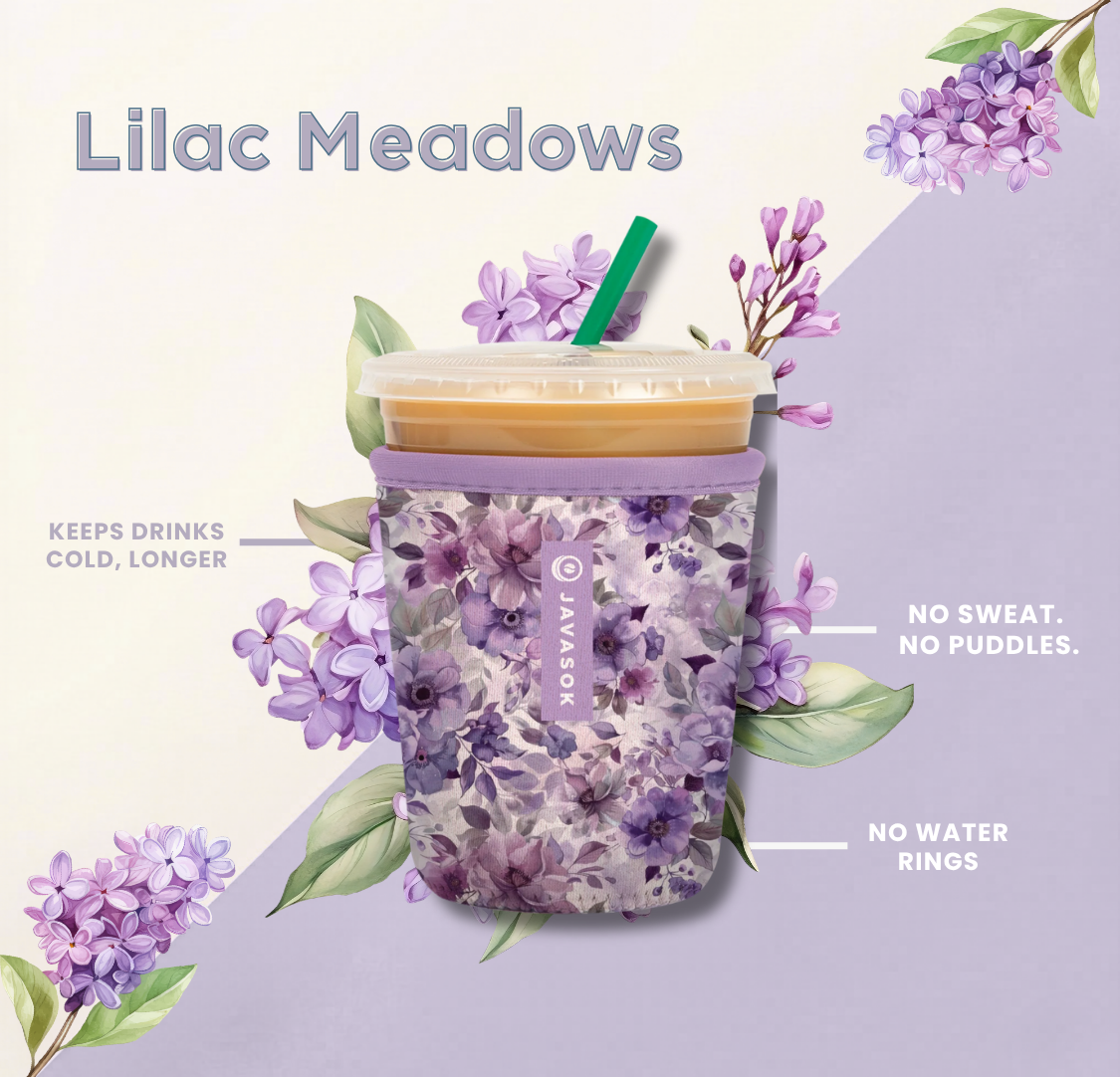 Reusable Cup Sleeve, Lilac Meadows, Lightweight Design, Neoprene Construction for Iced Coffee, Cold Drinks and Condensation Control image 2