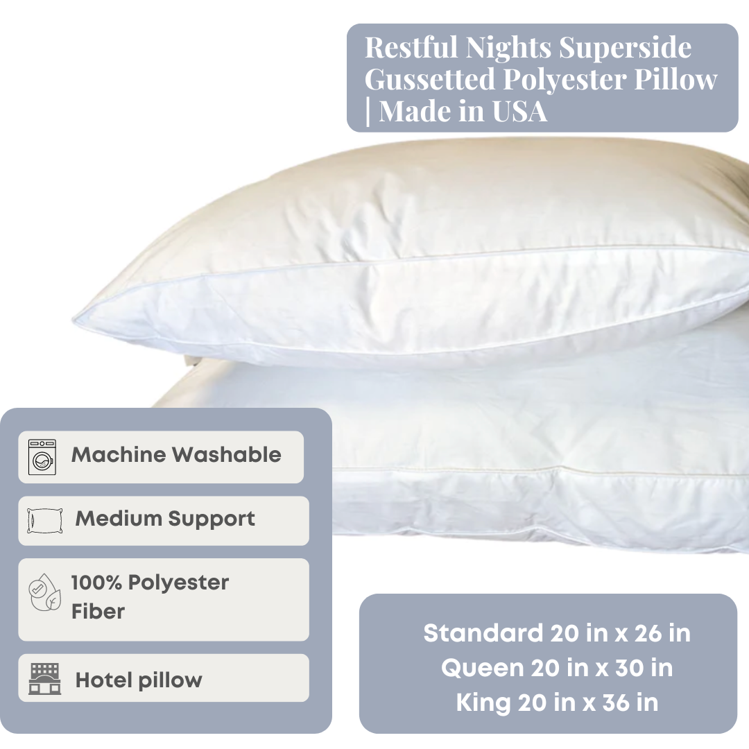 Bed Pillow, Superside Gussetted Polyester Made in USA, Machine-Washable Care for Everyday Sleep and Guest Room Bedding, 3 Size Options image 2