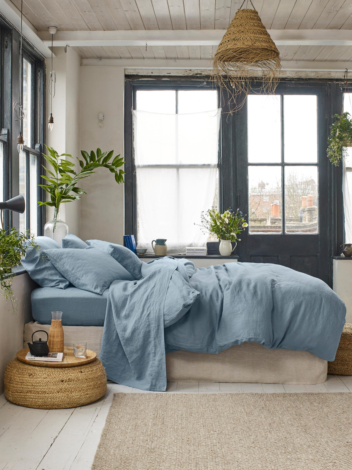 Duvet Cover, Dusk Blue 100% Linen, Breathable Construction for Bedroom Layering, Comforter Covers and Everyday Bedding, 3 Size Options image 2