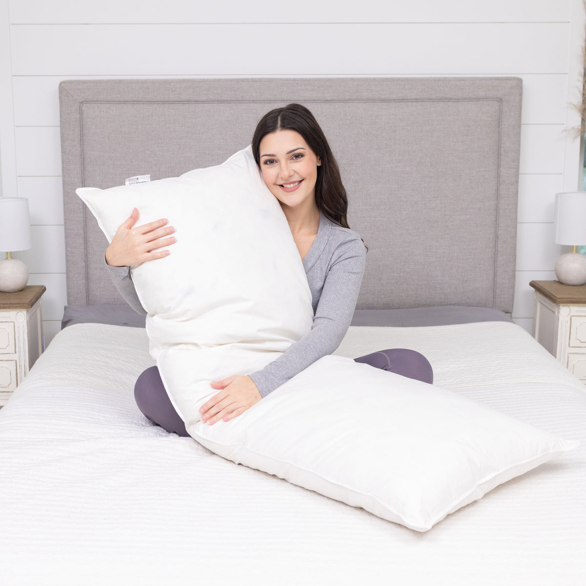 Bed Pillow, White Goose Feather and Down Body for Sleeping, Reading and Bedroom Comfort, 3 Size Options image 2