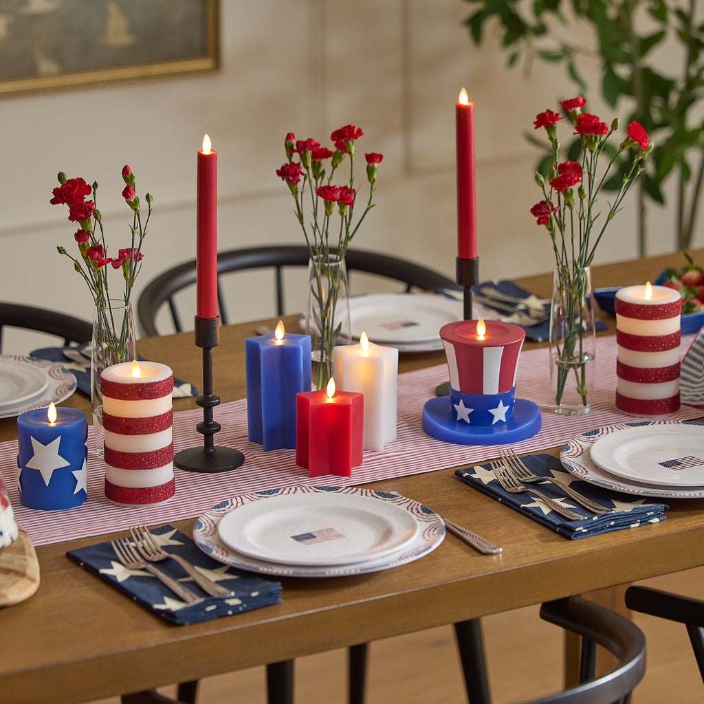 Flameless Candle, Set of 2 Stars & Stripes Pillars for Mantels, Entryways and Holiday Displays image 2