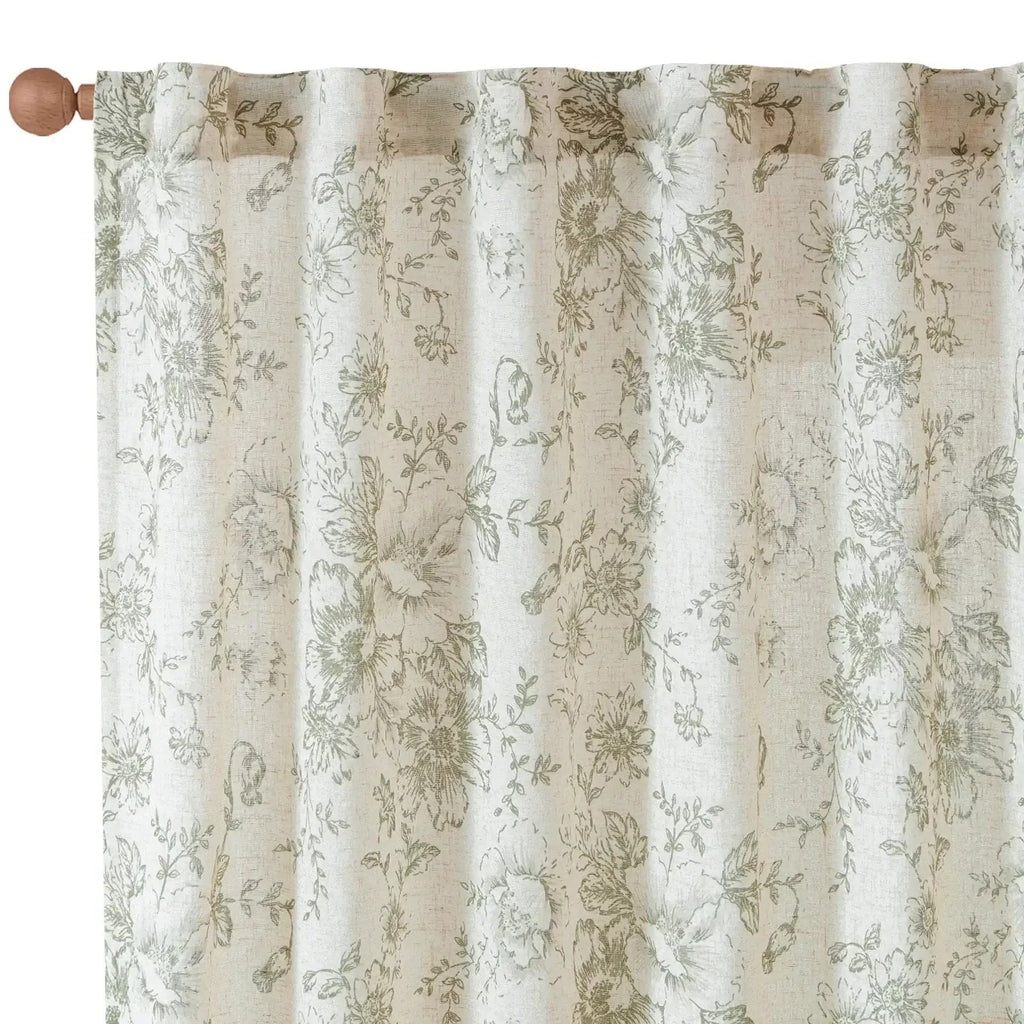 Window Curtain, Peony Print Linen Blend 3 in 1 Curtains (2, Machine-Washable Care for Bedrooms, Living Rooms and Home Privacy image 2
