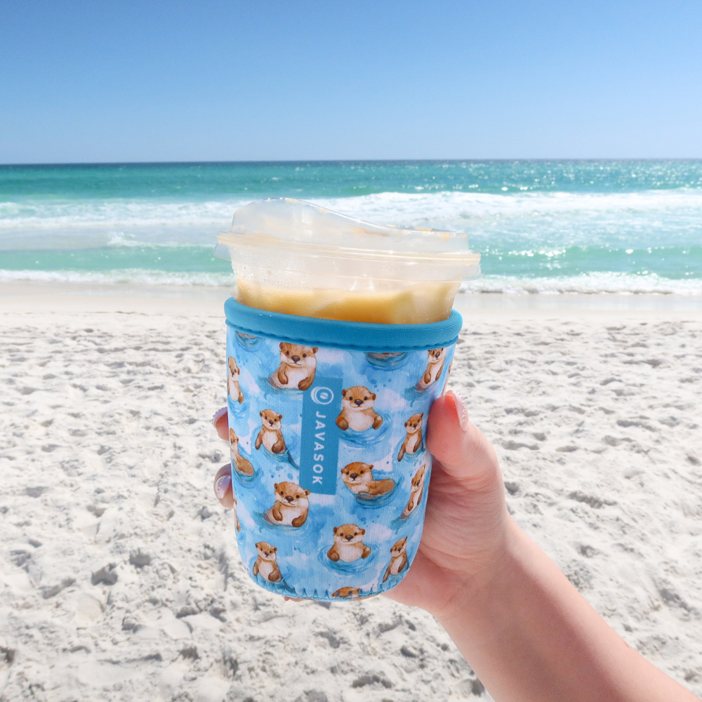 Reusable Cup Sleeve, Otterly Adorable, Lightweight Design, Neoprene Construction for Iced Coffee, Cold Drinks and Condensation Control image 2
