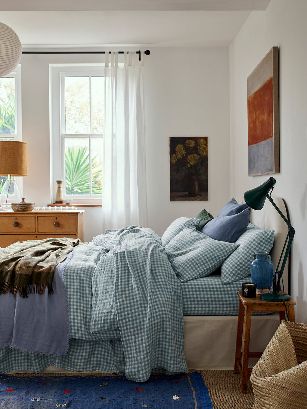 Duvet Cover, Warm Blue Gingham 100% Linen for Everyday Bedding, Guest Bedrooms and Comforter Protection, 3 Size Options image 2