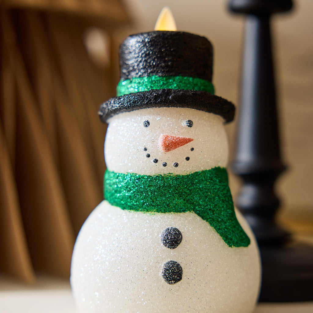 Flameless Candle, White Glitter Snowman for Mantels, Entryways and Holiday Displays, Designed for Everyday Home Use image 2